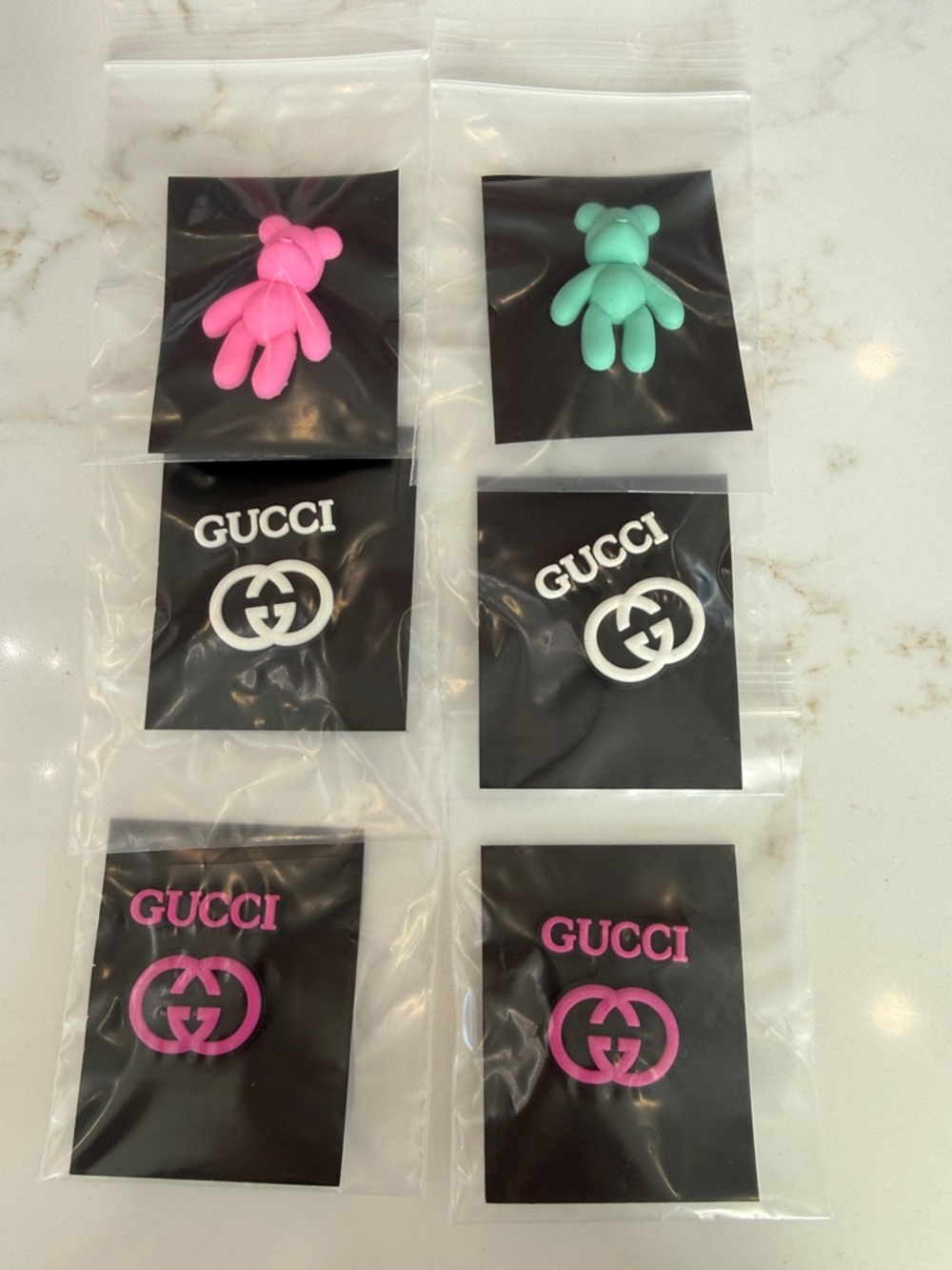 Croc Charm Set - Pink & Mint Bear with White and Pink charms!